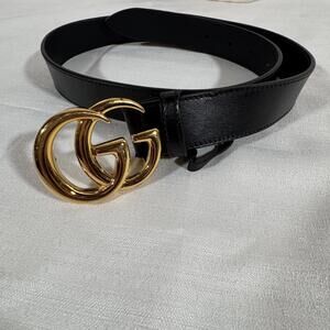 Authentic Gucci Black Leather Classic Belt Marmont GG Gold Logo WITH BOX & BAG